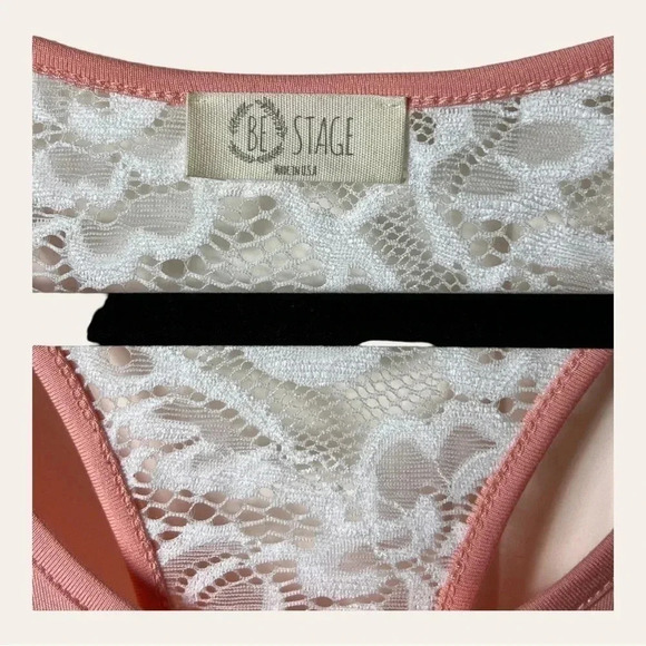 0407W. BE STAGE KNEE LENGTH DRESS PEACH IN COLOR WITH LACE SIZE LARGE - Picture 8 of 9